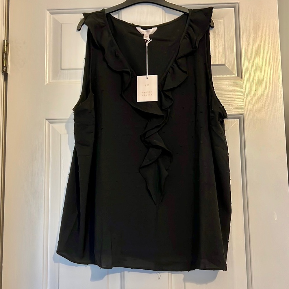 New LC by Lauren Conrad black blouse with ruffle front - XXL